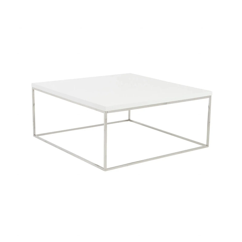 35" White and Silver Wood And Metal Square Frame Coffee Table Homeroots Living Room