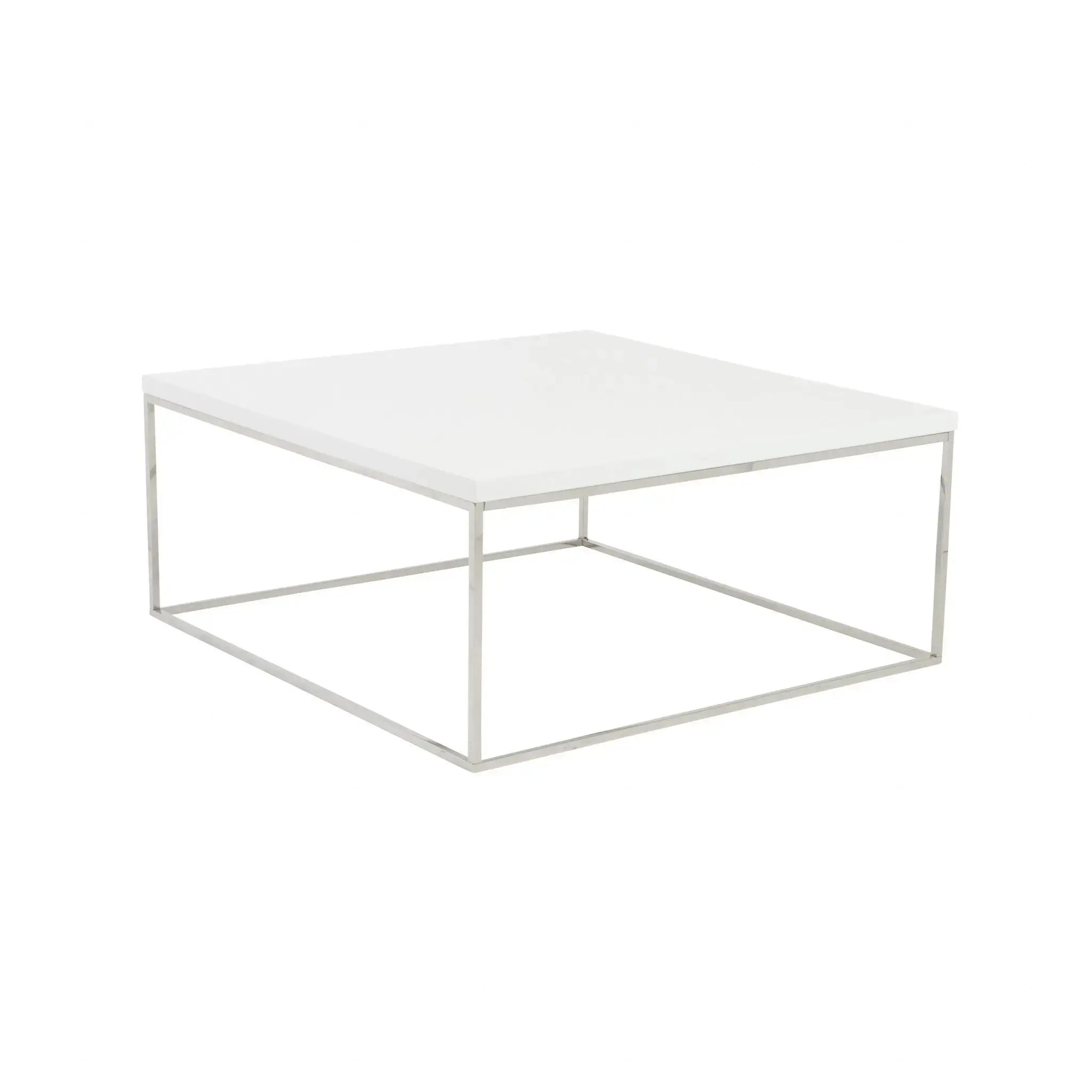 35" White and Silver Wood And Metal Square Frame Coffee Table Homeroots Living Room