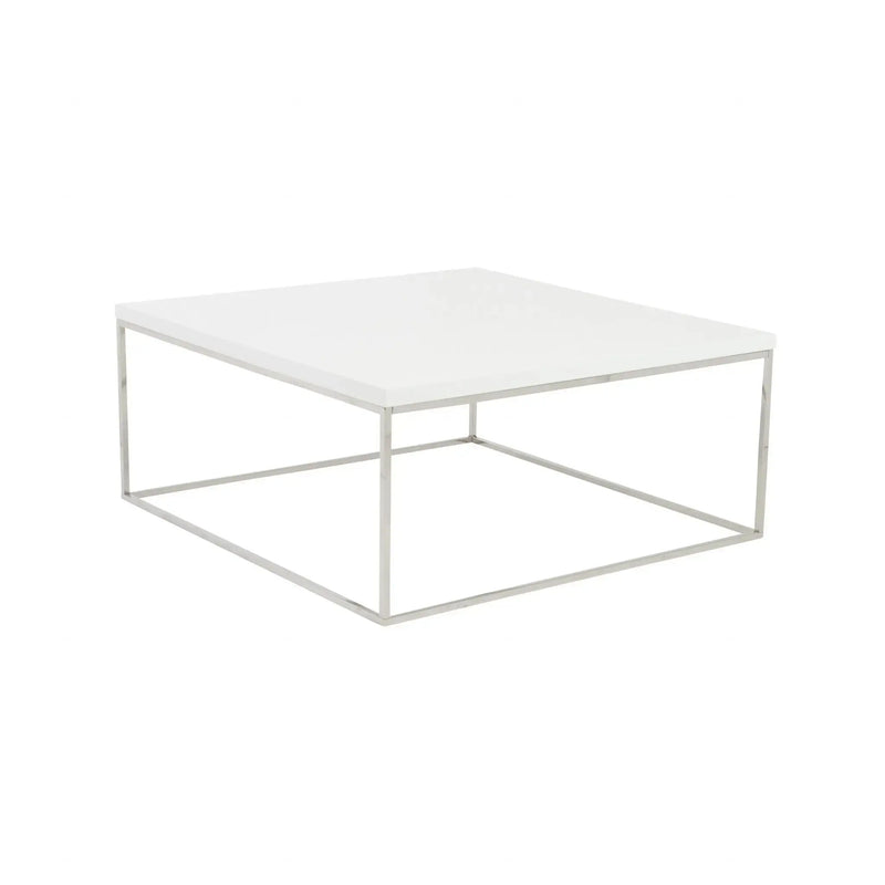 35" White and Silver Wood And Metal Square Frame Coffee Table Homeroots Living Room