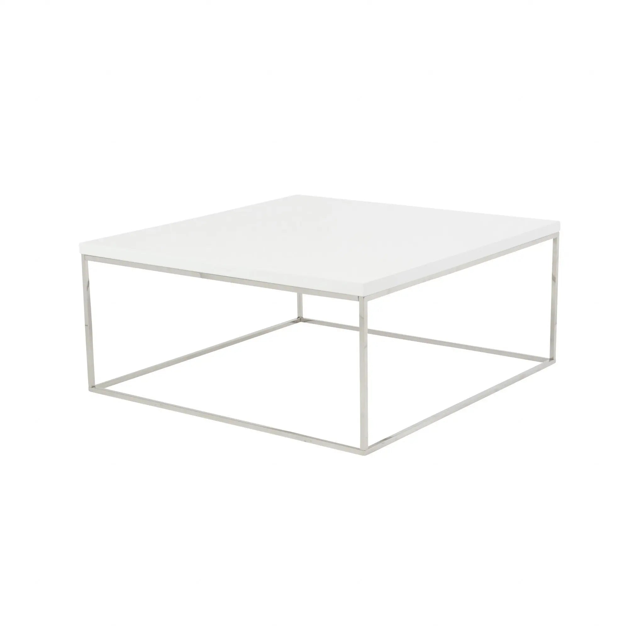 35" White and Silver Wood And Metal Square Frame Coffee Table Homeroots Living Room