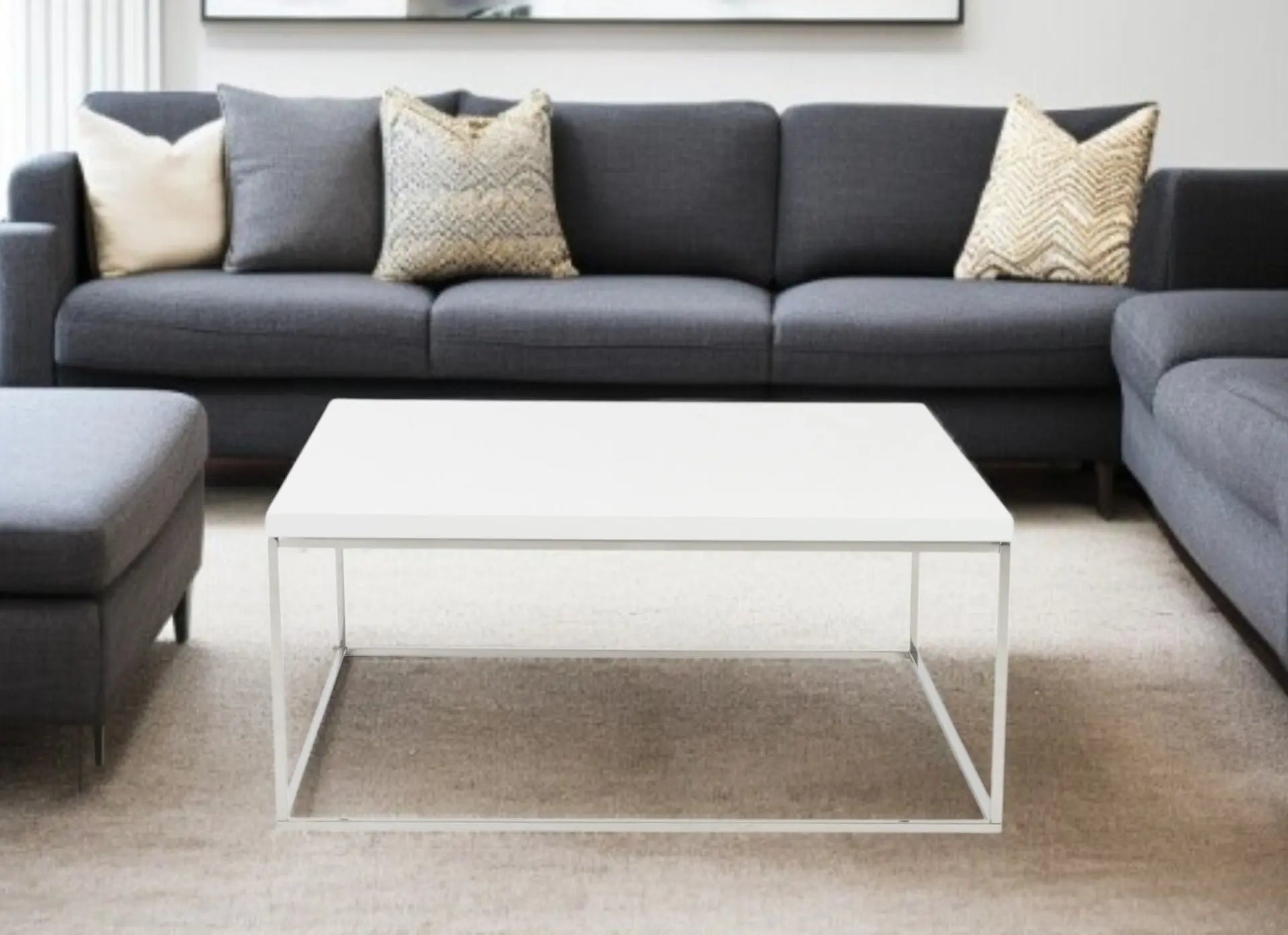 35" White and Silver Wood And Metal Square Frame Coffee Table Homeroots Living Room