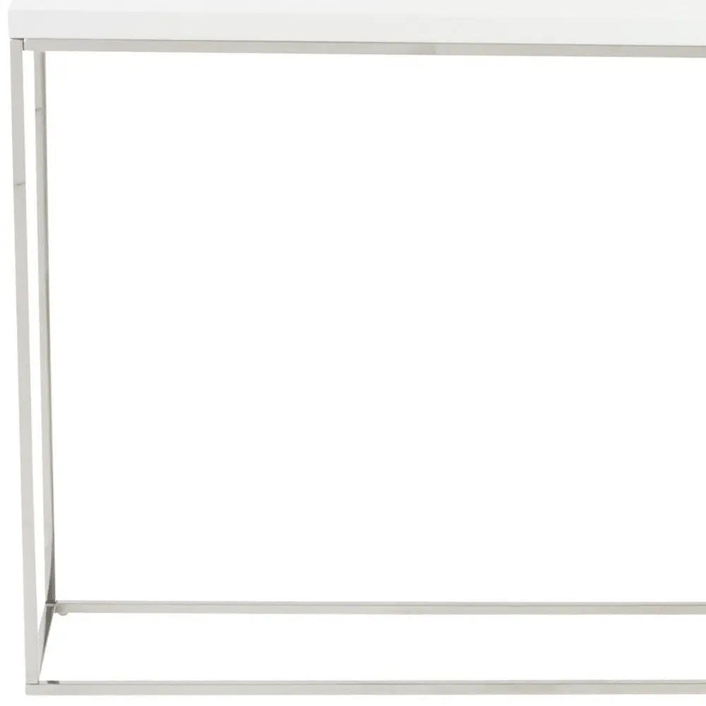 35" White and Silver Wood and Stainless Steel Frame Console Table Homeroots Living Room