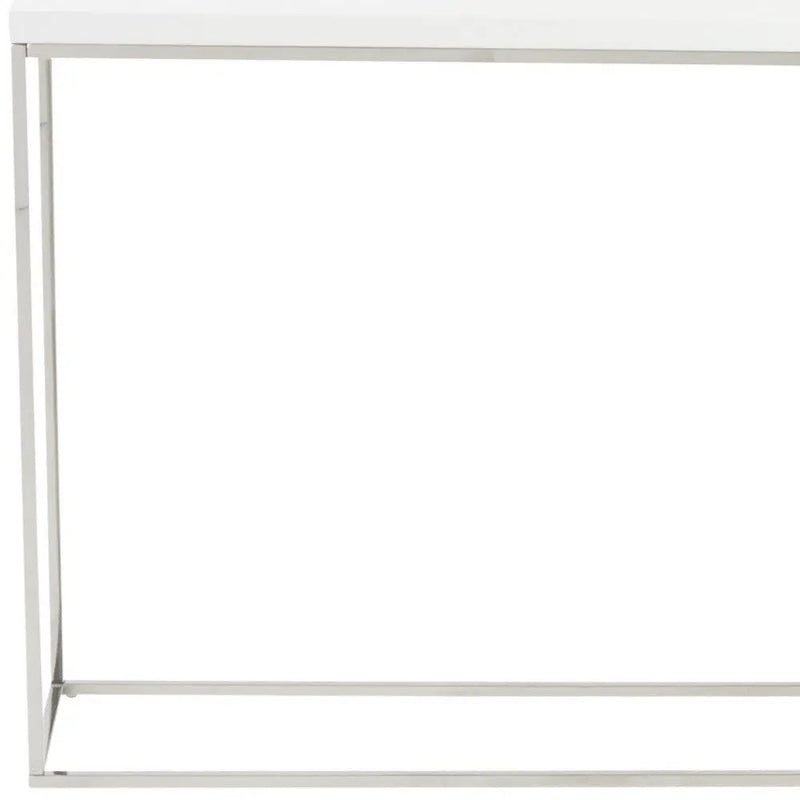 35" White and Silver Wood and Stainless Steel Frame Console Table Homeroots Living Room