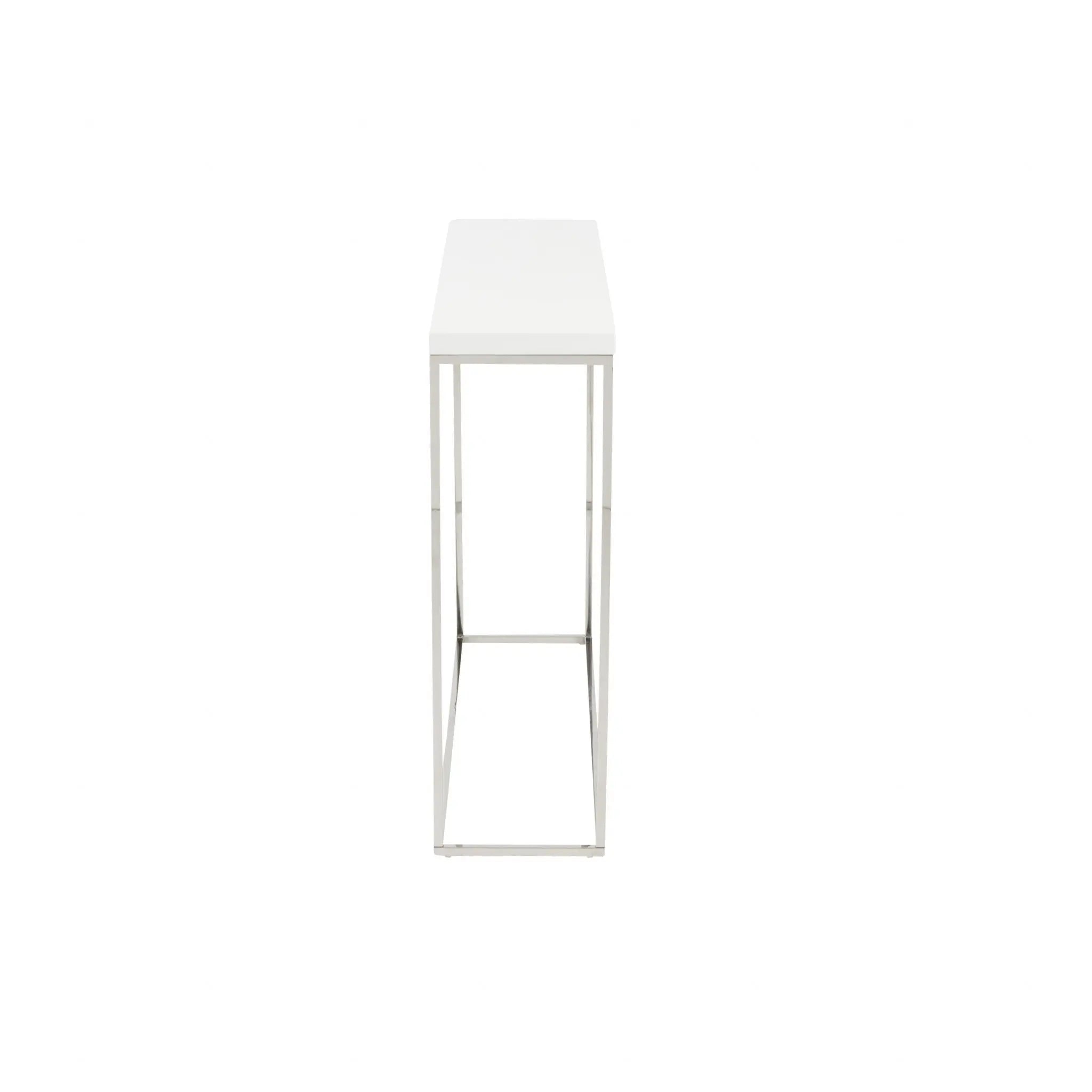 35" White and Silver Wood and Stainless Steel Frame Console Table Homeroots Living Room