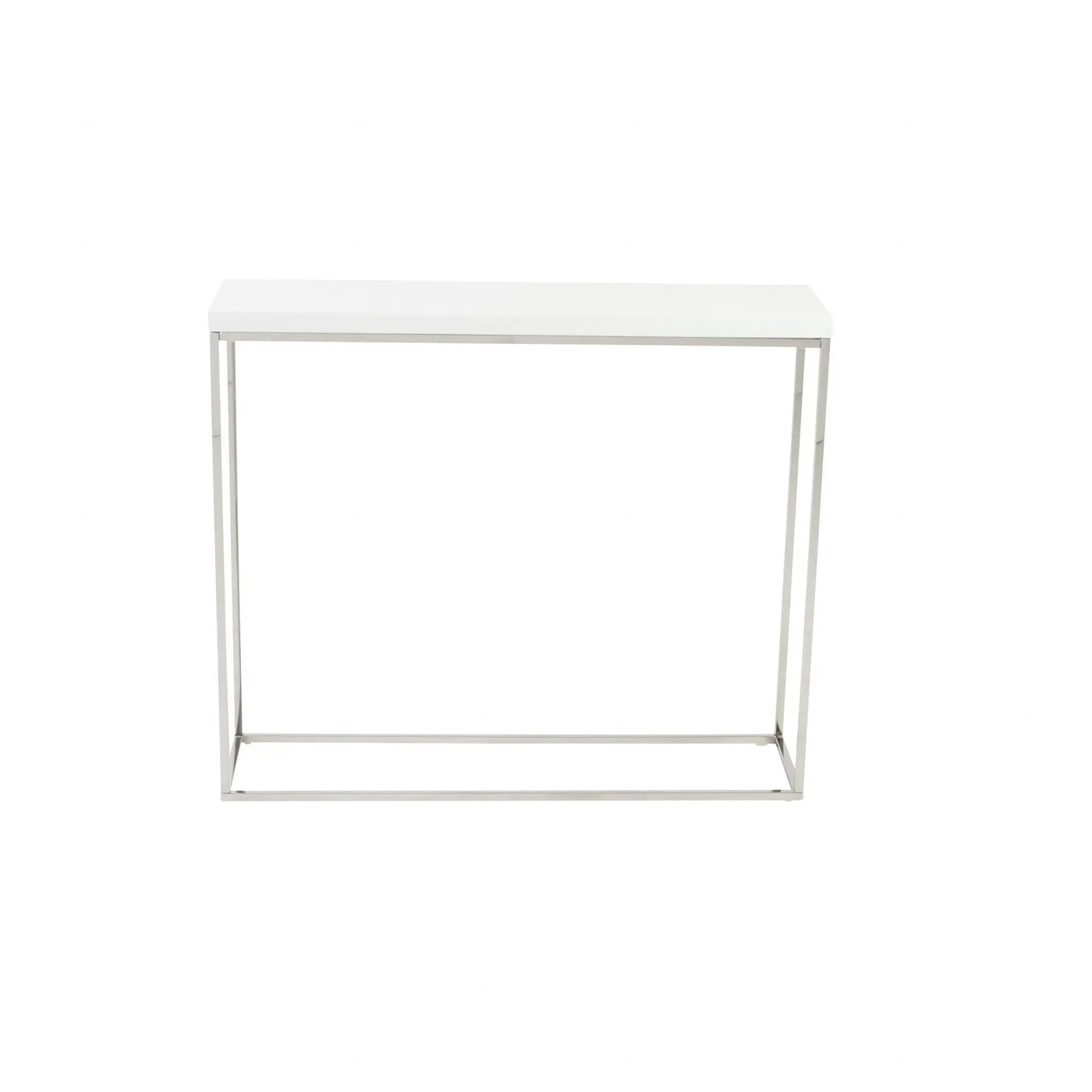 35" White and Silver Wood and Stainless Steel Frame Console Table Homeroots Living Room