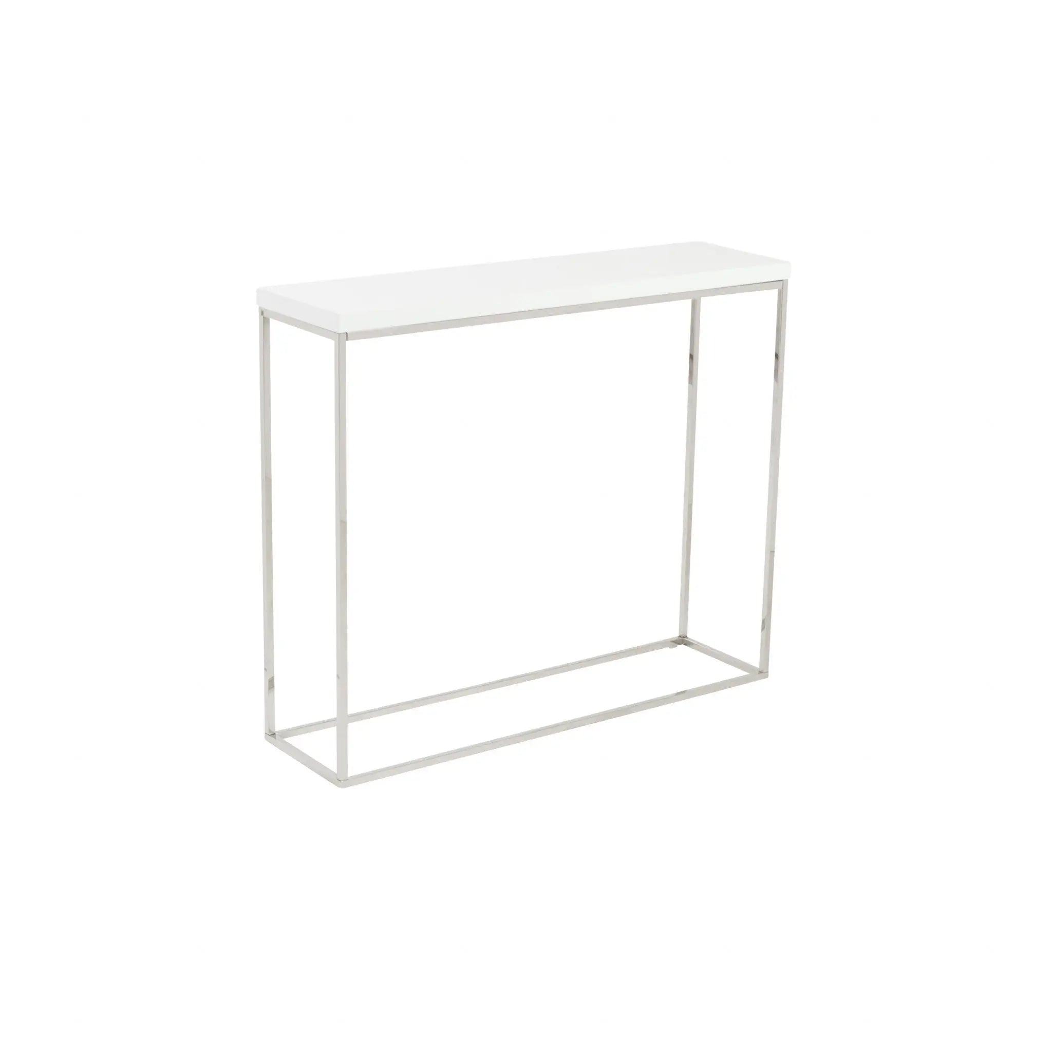35" White and Silver Wood and Stainless Steel Frame Console Table Homeroots Living Room