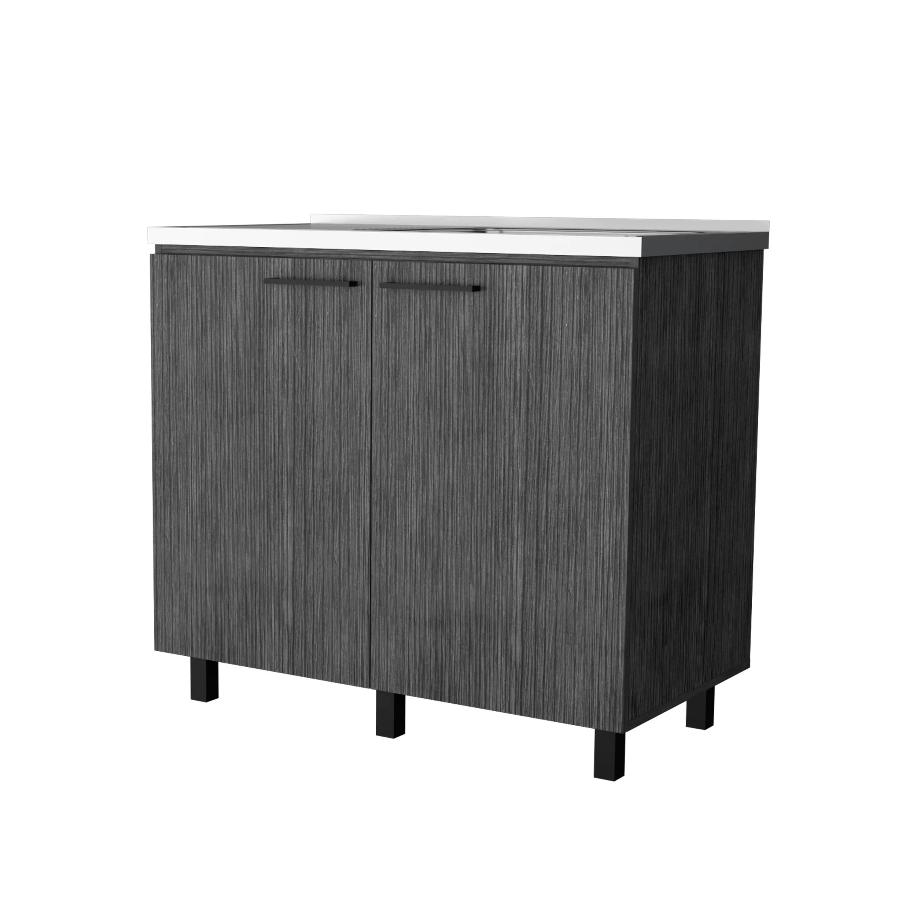 35" X 39" Gray And Silver Stainless Steel and Wood Utility Cabinet With Sink Homeroots Kitchen & Dining