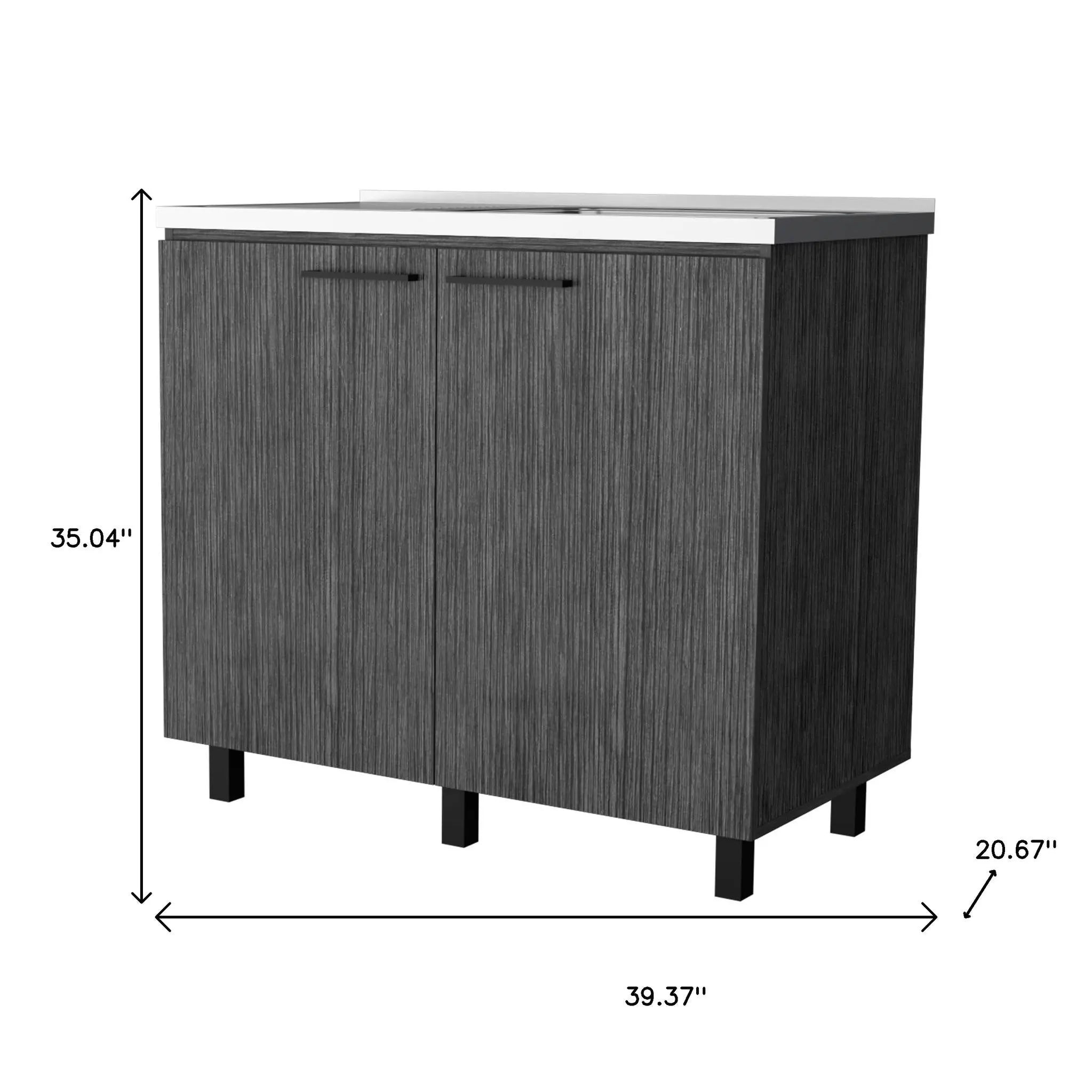 35" X 39" Gray And Silver Stainless Steel and Wood Utility Cabinet With Sink Homeroots Kitchen & Dining