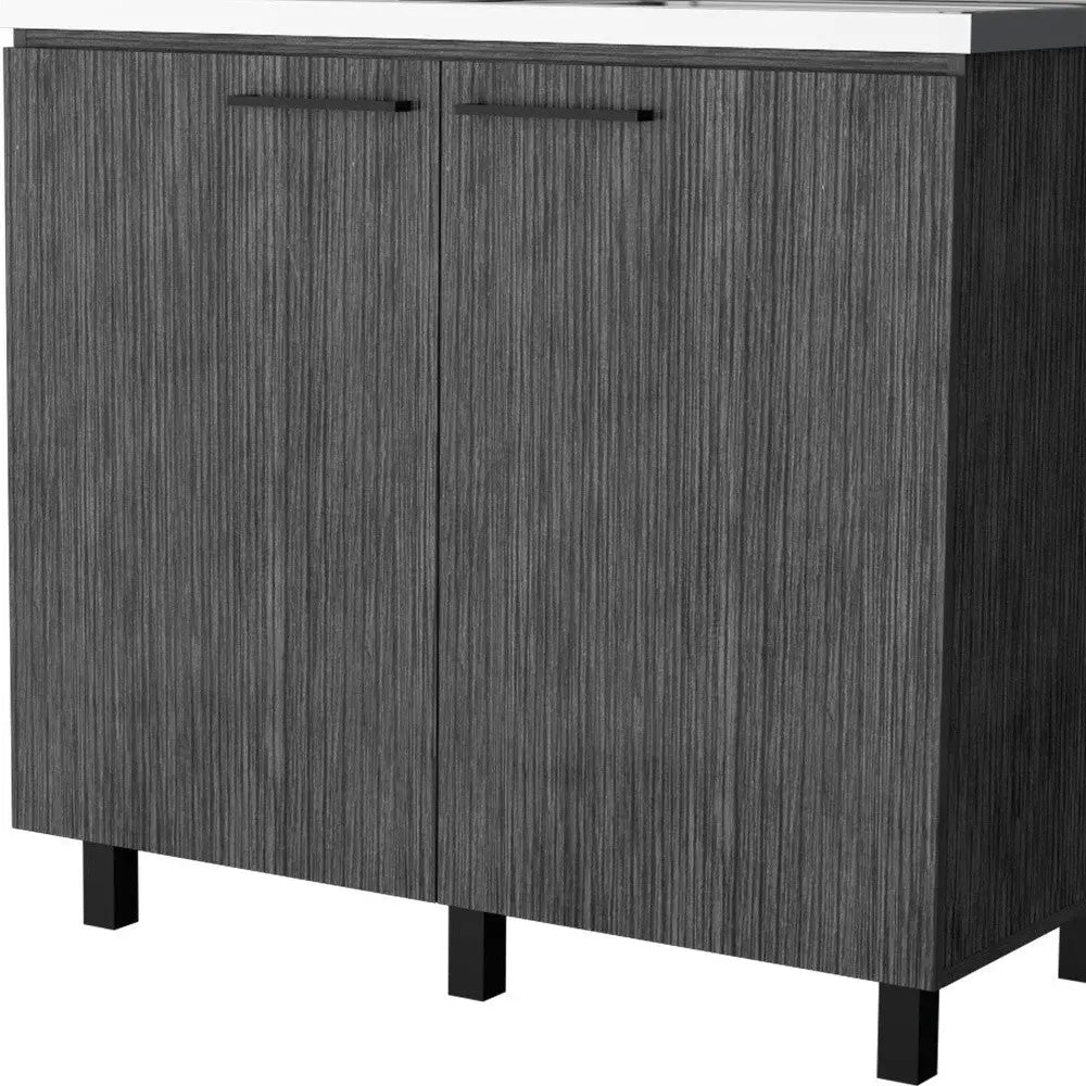 35" X 39" Gray And Silver Stainless Steel and Wood Utility Cabinet With Sink Homeroots Kitchen & Dining