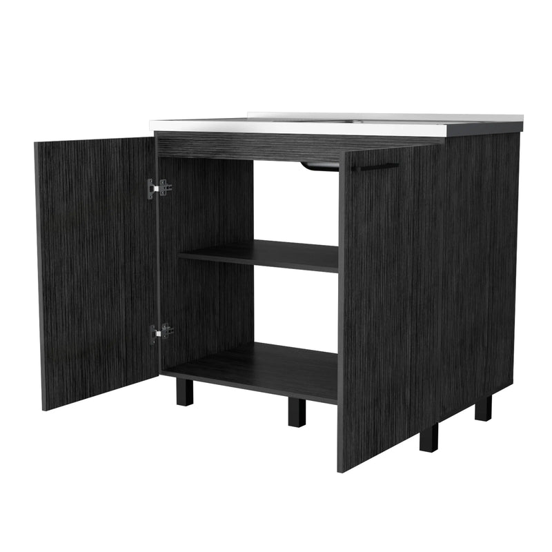 35" X 39" Gray And Silver Stainless Steel and Wood Utility Cabinet With Sink Homeroots Kitchen & Dining