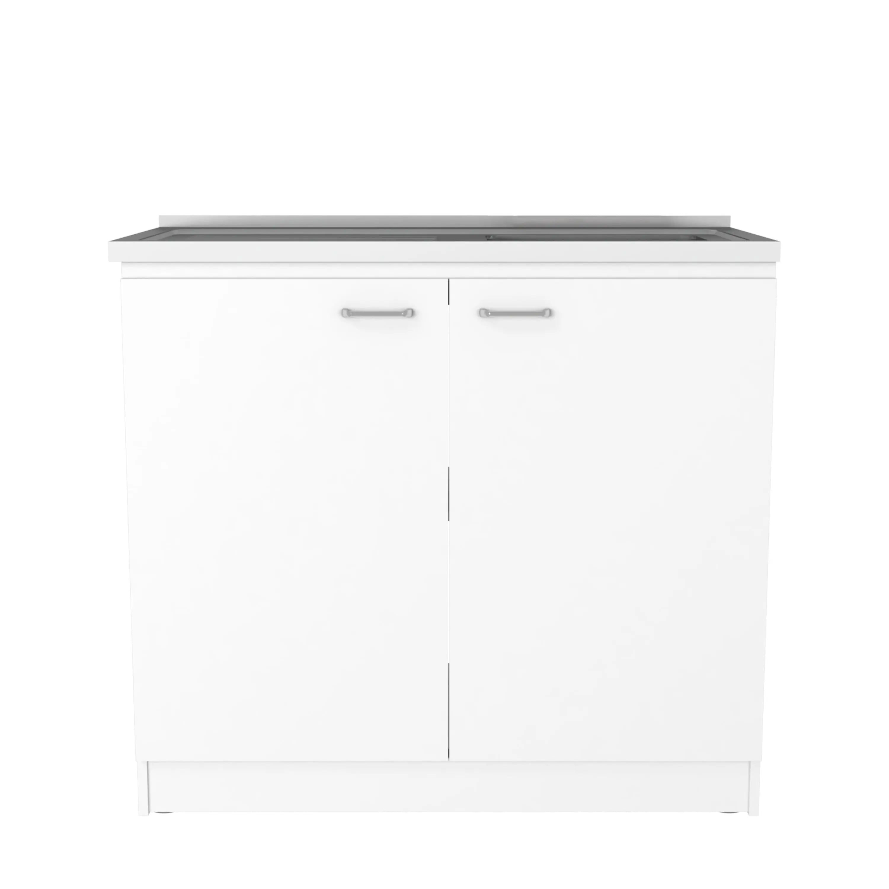 35" X 59" Natural And White Stainless Steel and Wood Counter And Utility Cabinet Utility Sink Homeroots Kitchen & Dining