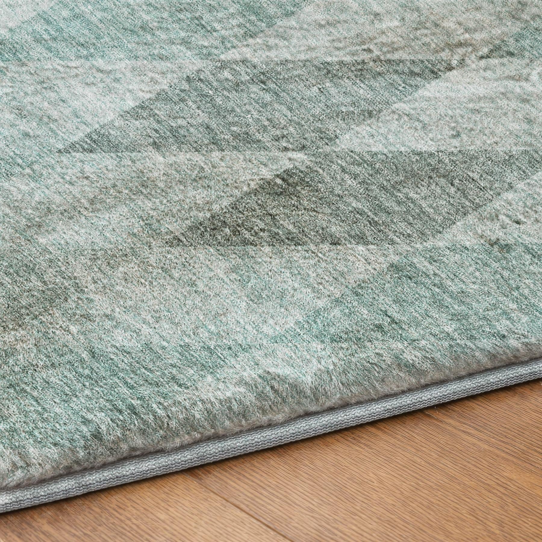 10' X 14' Teal And Gray Geometric Shag Washable Area Rug With UV Protection - Home & Garden