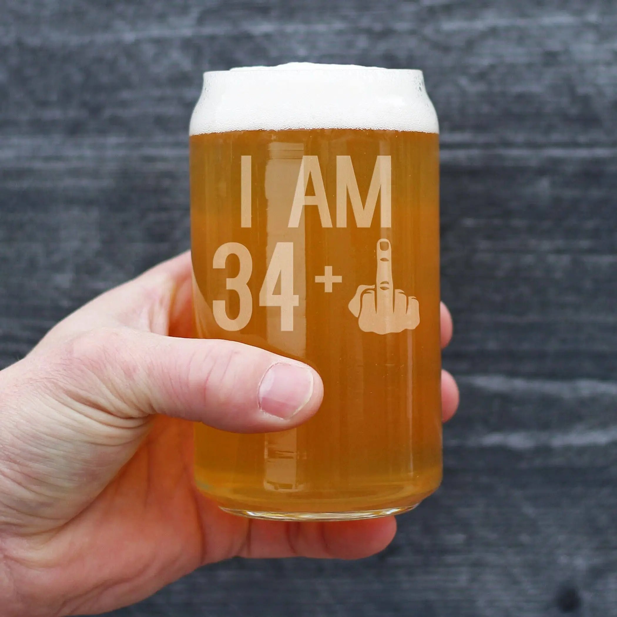 35th Birthday Gifts - 34 Middle Finger Beer Can Pint Glass Bevvee