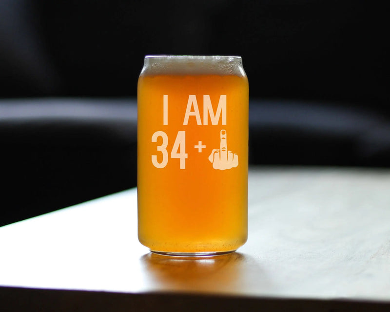 35th Birthday Gifts - 34 Middle Finger Beer Can Pint Glass Bevvee