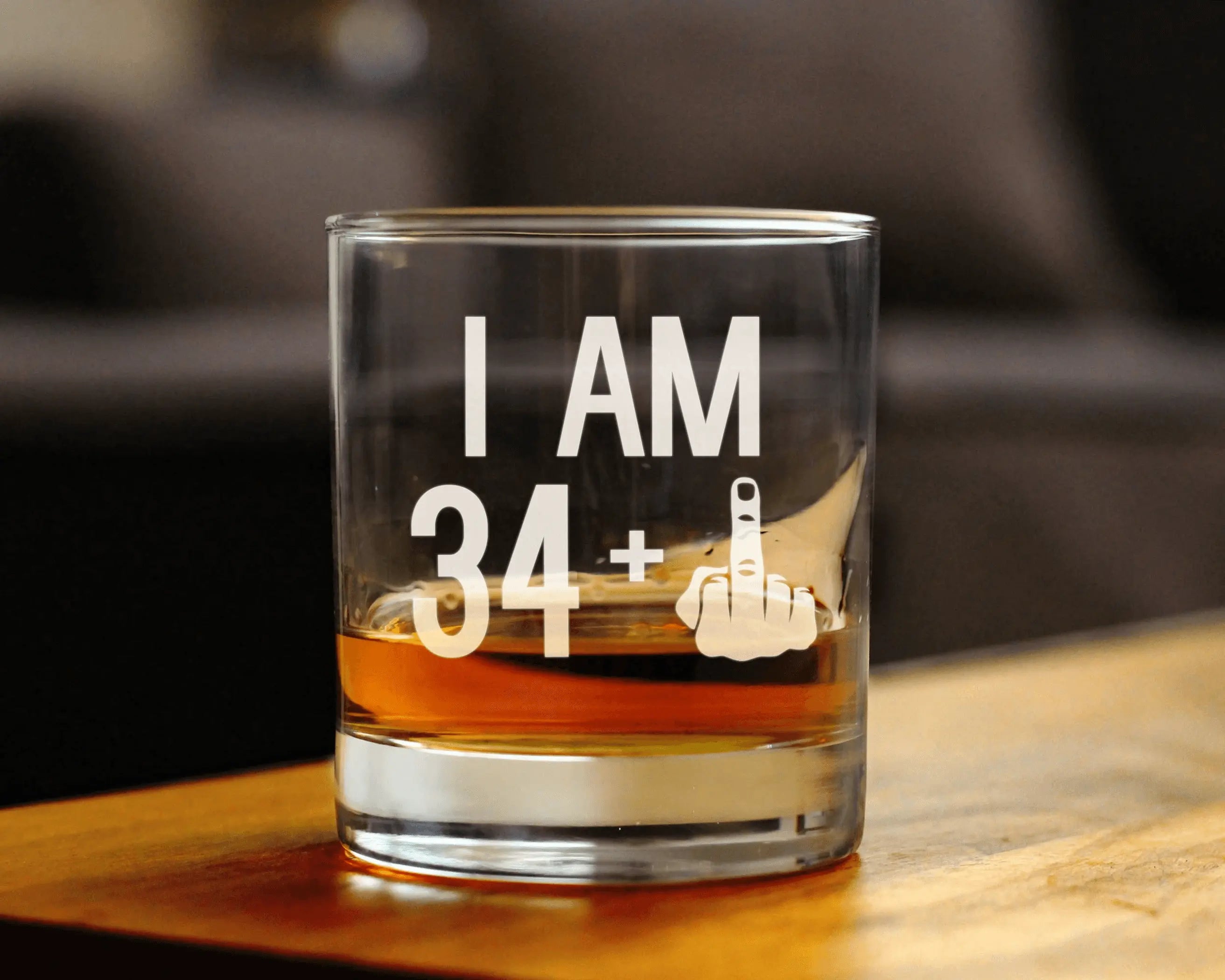 35th Birthday Gifts - 34 Middle Finger Whiskey Rocks Glass Bevvee