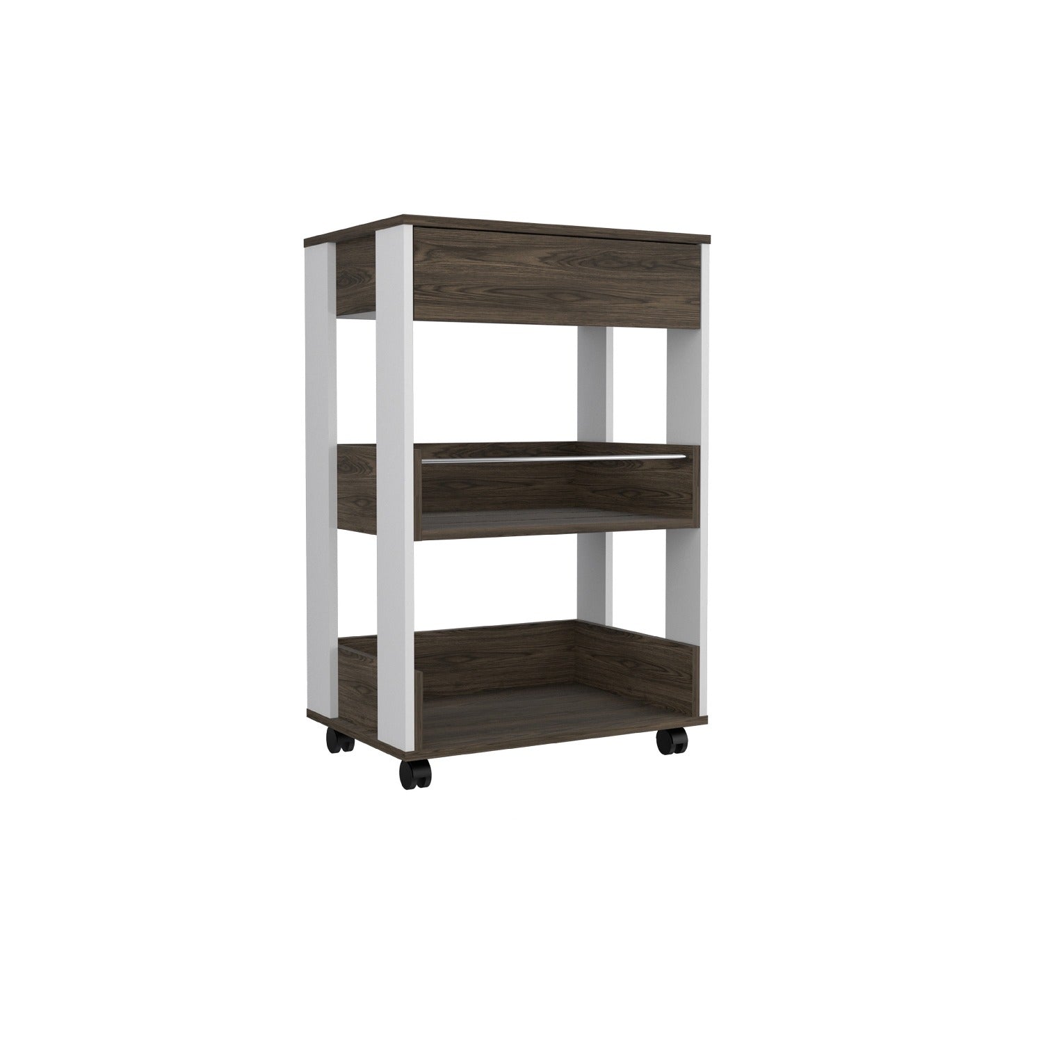 23" Dark Brown and White Wood Rolling Kitchen Cart With Storage - Kitchen & Dining