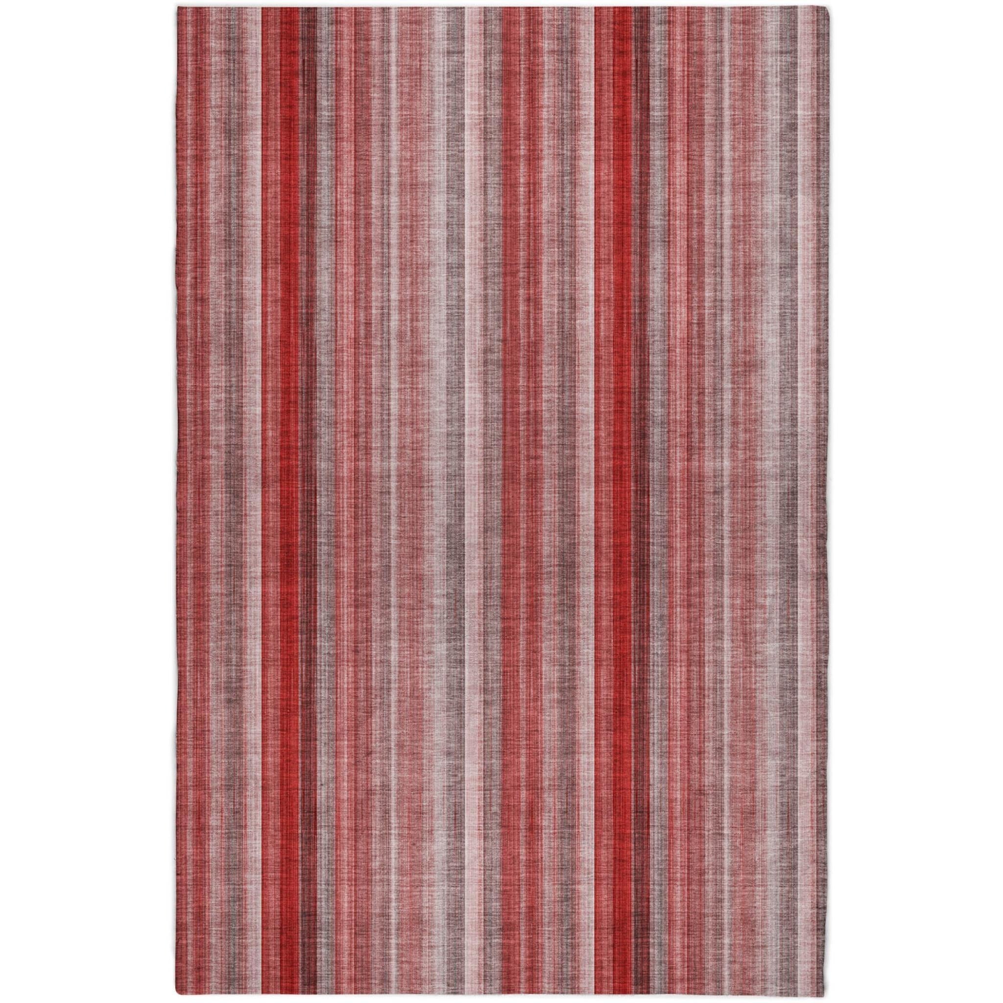 3' X 5' Red And Gray Striped Shag Washable Area Rug With UV Protection - Home & Garden