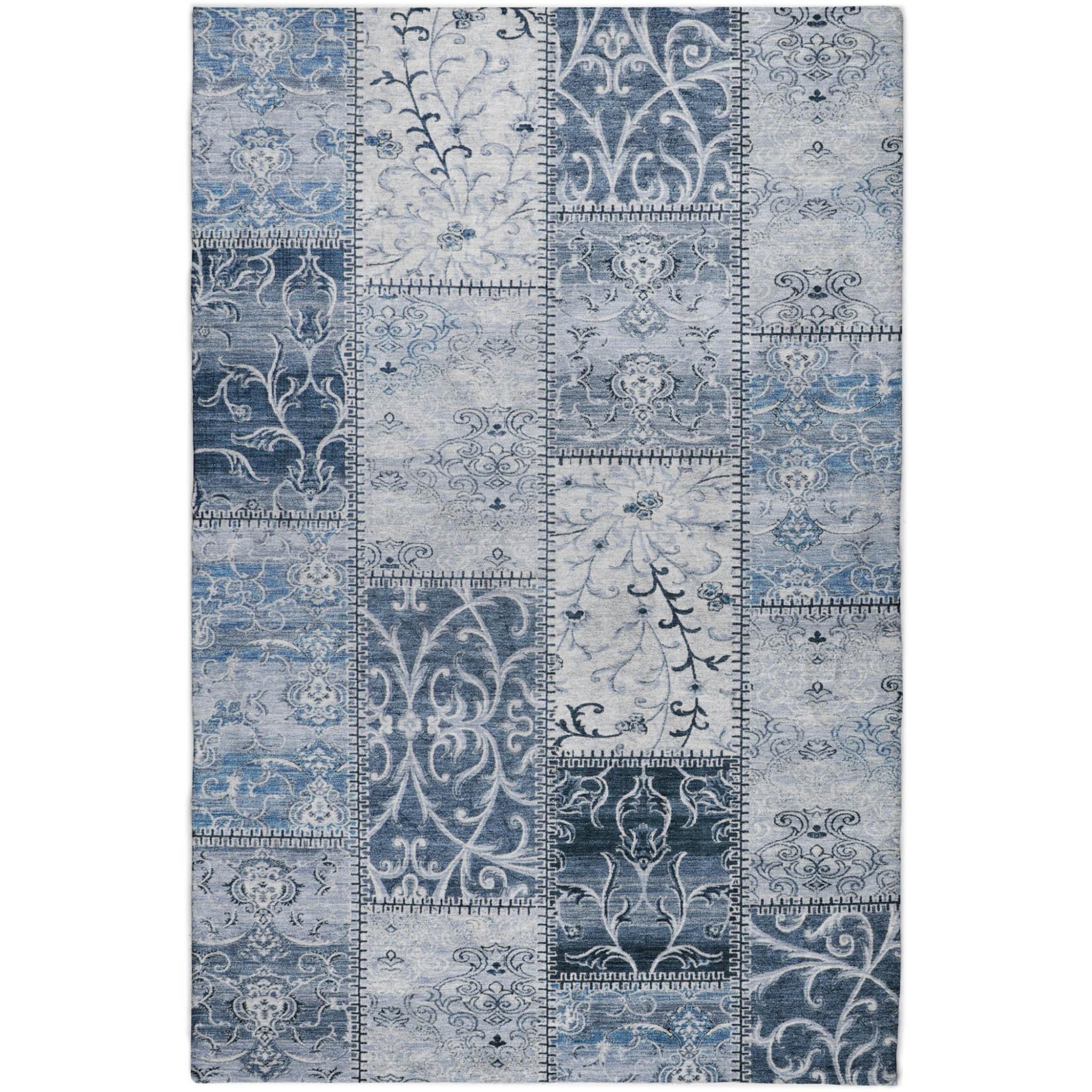 10' X 14' Denim Blue And Blue Floral Shag Washable Area Rug With UV Protection - Home & Garden