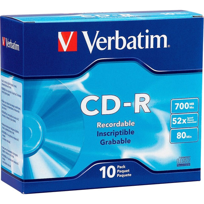 Verbatim CD-R 700MB 52X with Branded Surface - 10pk Slim Case - Computers & Electronics