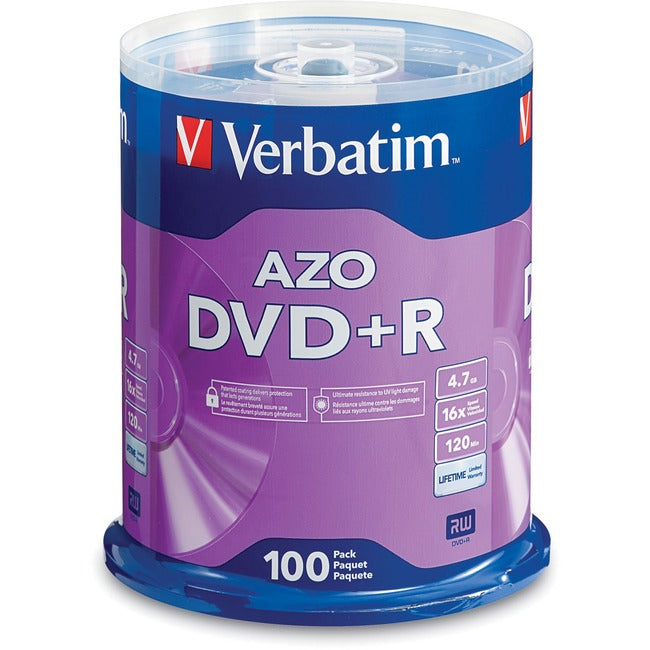 Verbatim AZO DVD+R 4.7GB 16X with Branded Surface - 100pk Spindle - Computers & Electronics