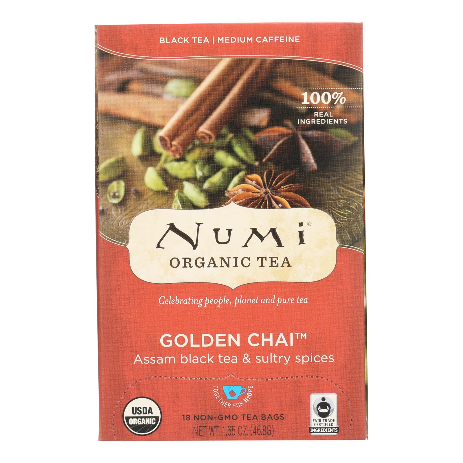 Numi Golden Chai Spiced Assam Black Tea - 18 Tea Bags - Case Of 6 - GreatEagleInc