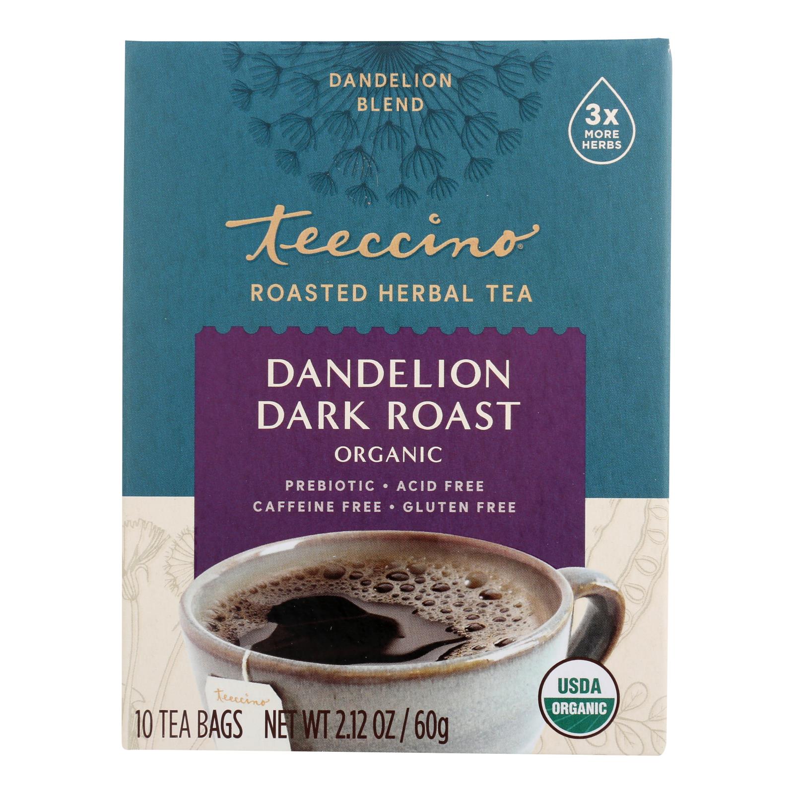Teeccino Organic Herbal Coffee - Dandelion Dark Roast - 10 Bags - Case Of 6 - GreatEagleInc