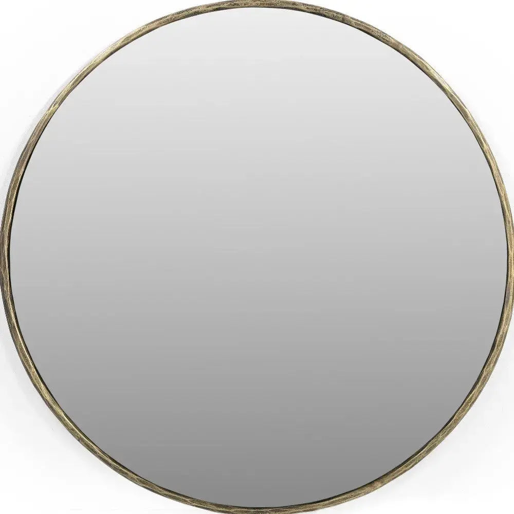 36" Antiqued Brass Iron Round Framed Accent Mirror Homeroots Bed & Bath