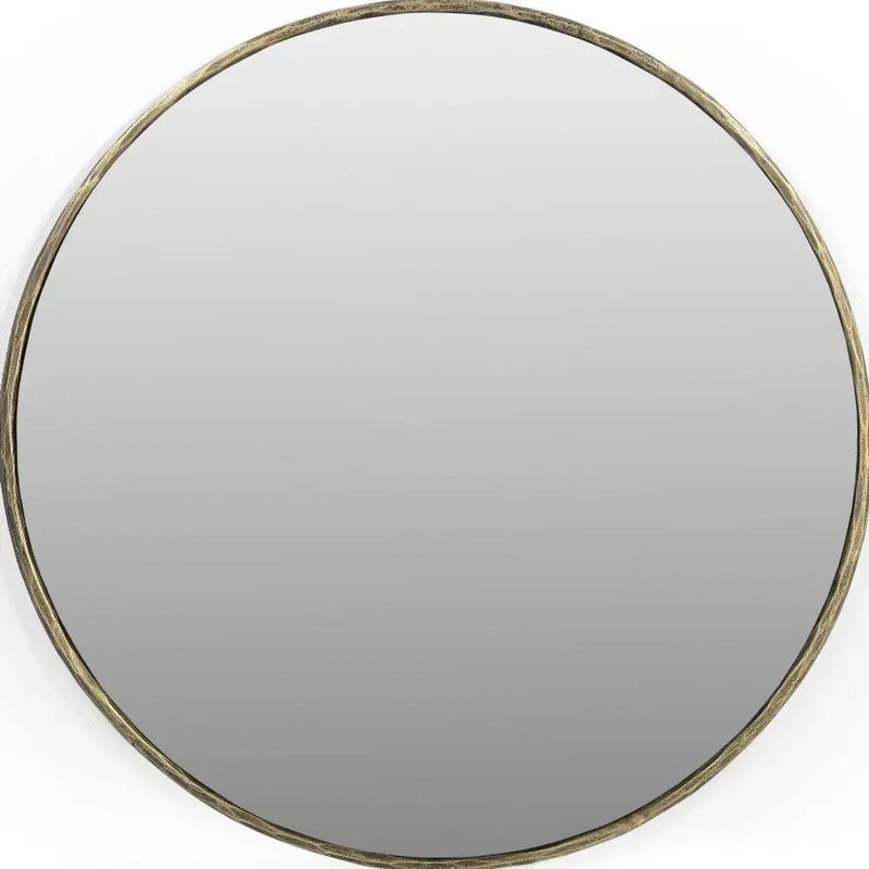 36" Antiqued Brass Iron Round Framed Accent Mirror Homeroots Bed & Bath