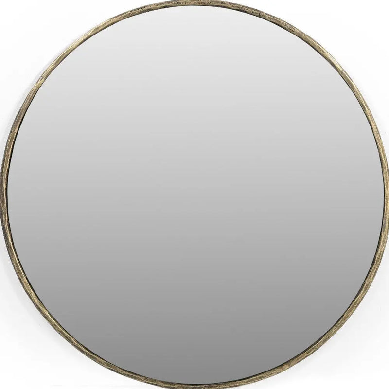 36" Antiqued Brass Iron Round Framed Accent Mirror Homeroots Bed & Bath