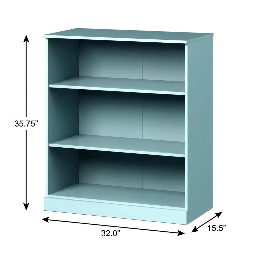 36" Aqua Solid Wood Adjustable Three Tier Library Bookcase Homeroots Office