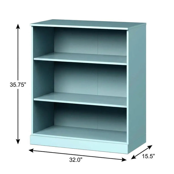 36" Aqua Solid Wood Adjustable Three Tier Library Bookcase Homeroots Office