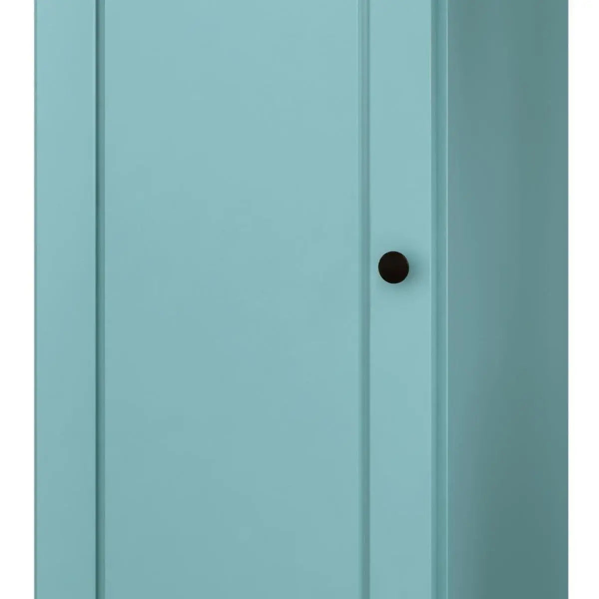 Light blue wooden wardrobe with a sleek black knob, modern style, perfect for contemporary decor.