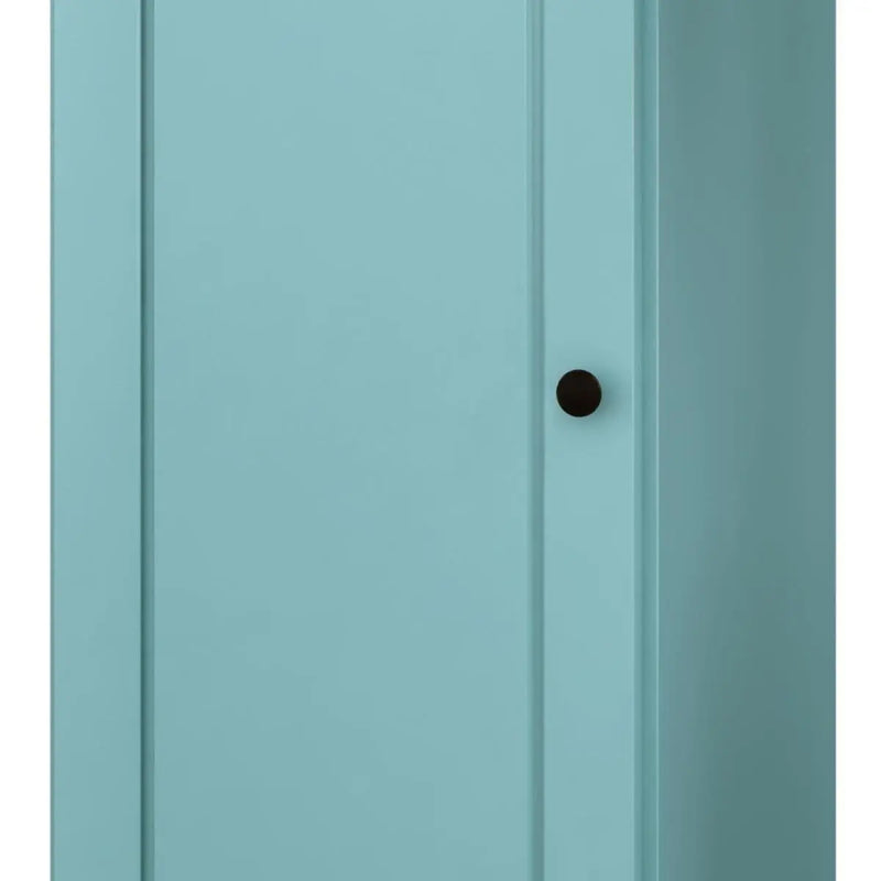 Light blue wooden wardrobe with a sleek black knob, modern style, perfect for contemporary decor.