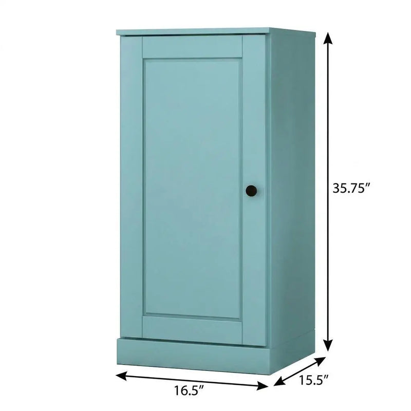 36" Aqua Solid Wood Adjustable Three Tier Library Bookcase with One Door Homeroots Office