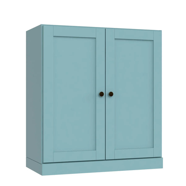 36" Aqua Solid Wood Adjustable Three Tier Library Bookcase with Two Doors Homeroots Office