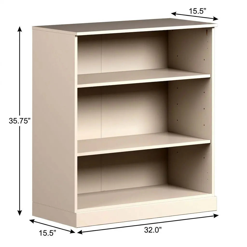 36" Beige Solid Wood Adjustable Three Tier Library Bookcase Homeroots Office
