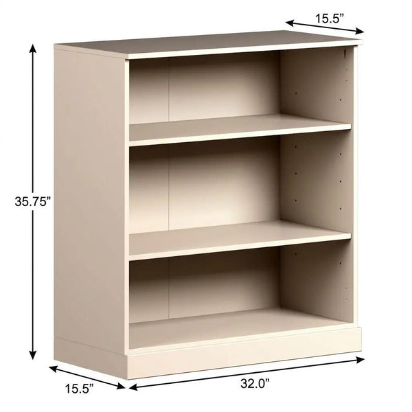 36" Beige Solid Wood Adjustable Three Tier Library Bookcase Homeroots Office