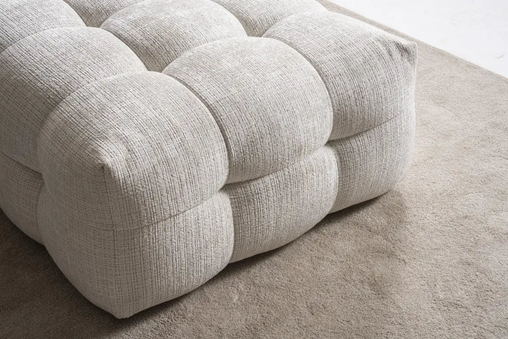 36" Beige and Black Chenille Tufted Pouf Ottoman Homeroots Living Room