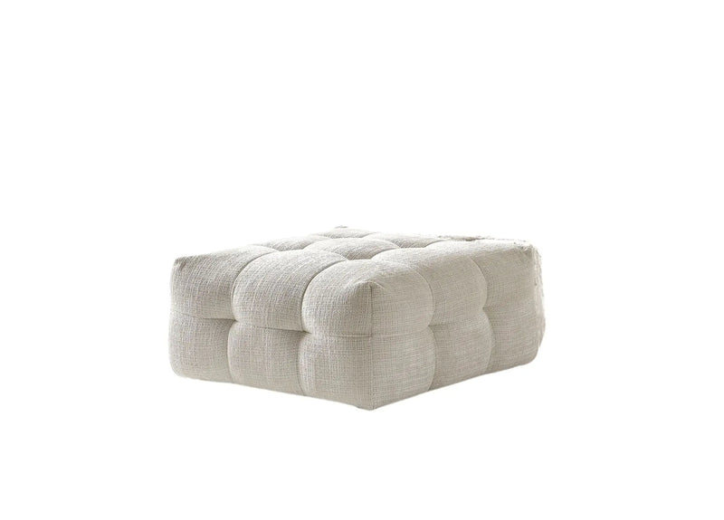 36" Beige and Black Chenille Tufted Pouf Ottoman Homeroots Living Room