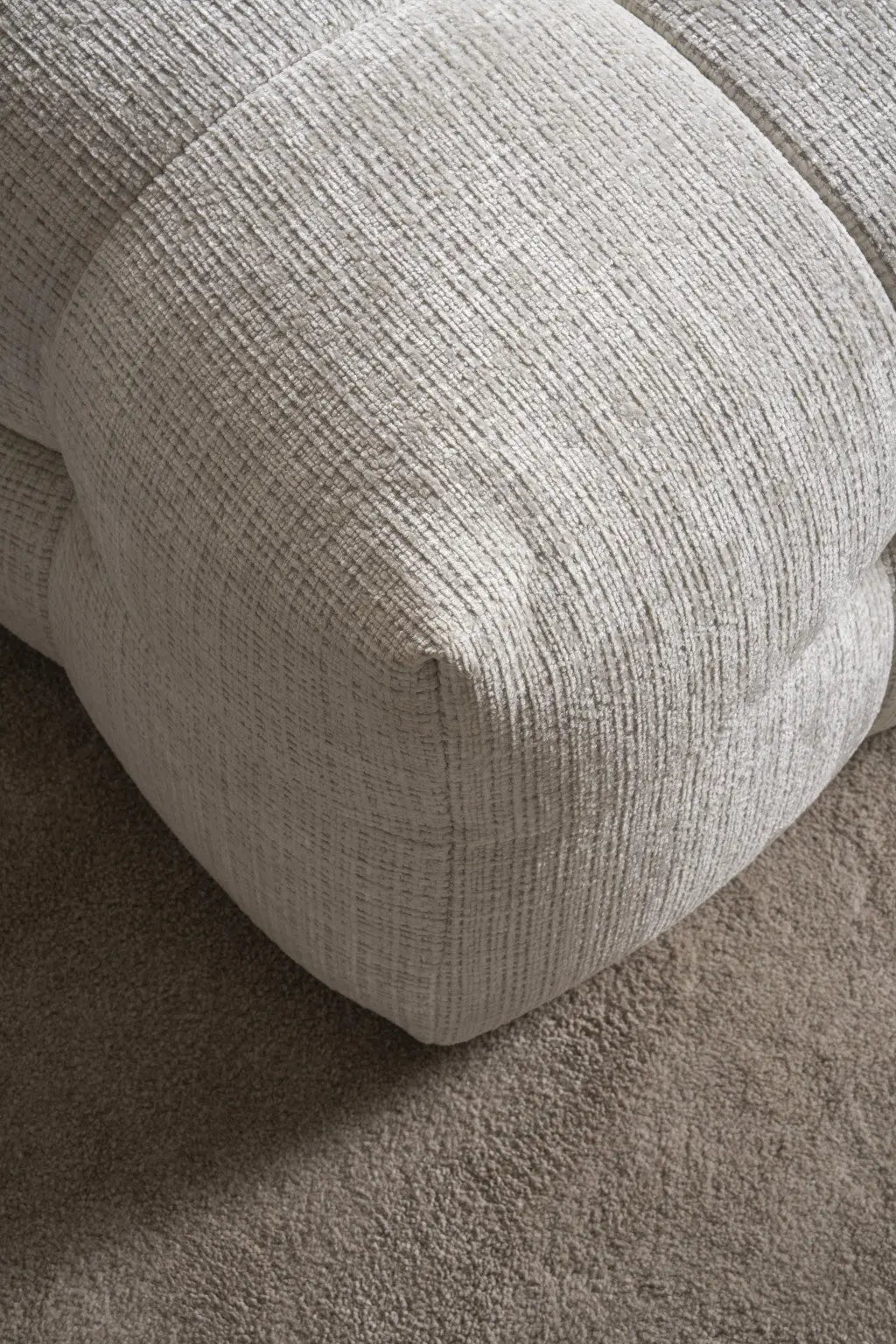 36" Beige and Black Chenille Tufted Pouf Ottoman Homeroots Living Room