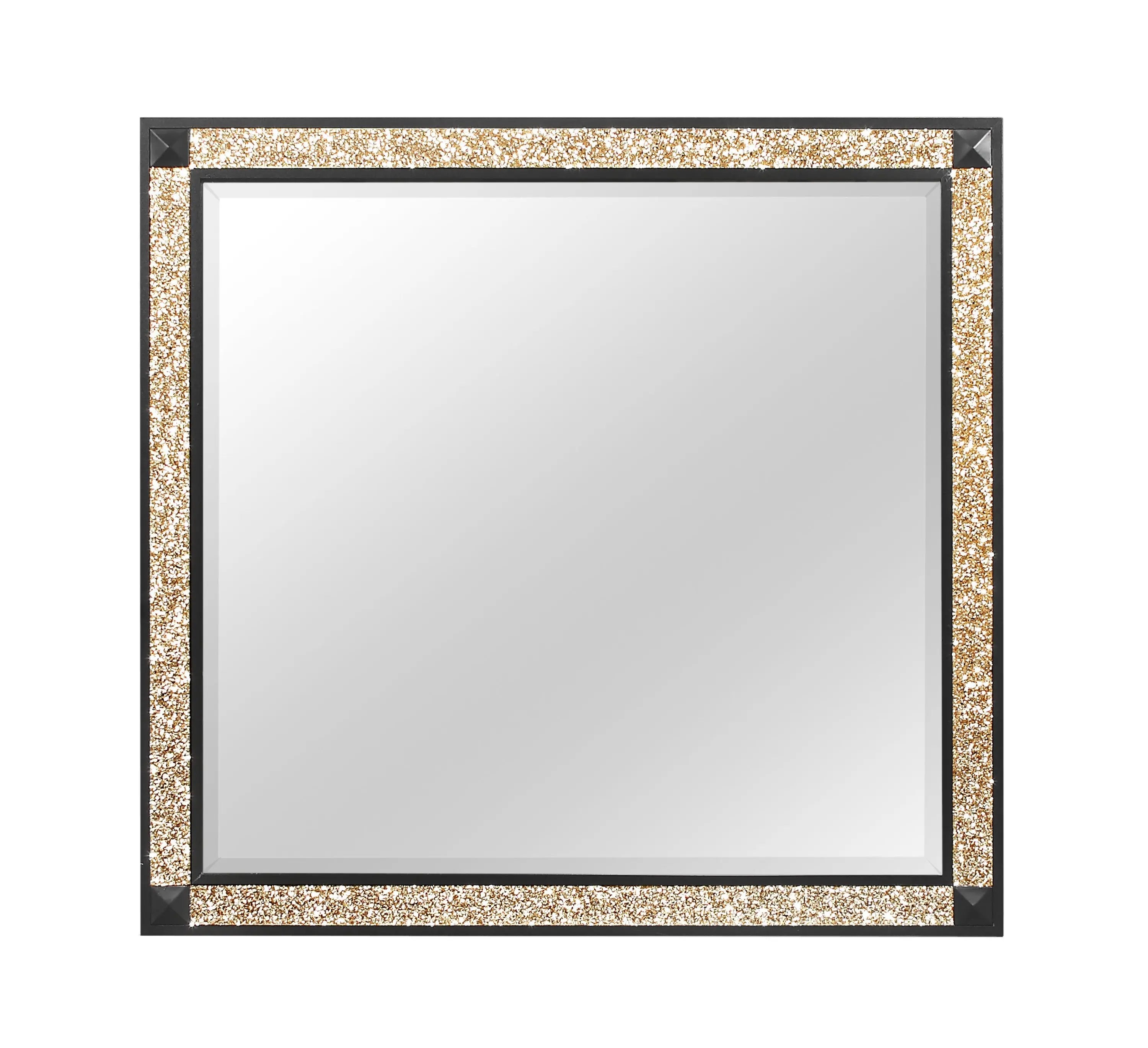 36" Black And Gold Faux Crystal And Wood Dresser Mount Framed Mirror Homeroots Bed & Bath