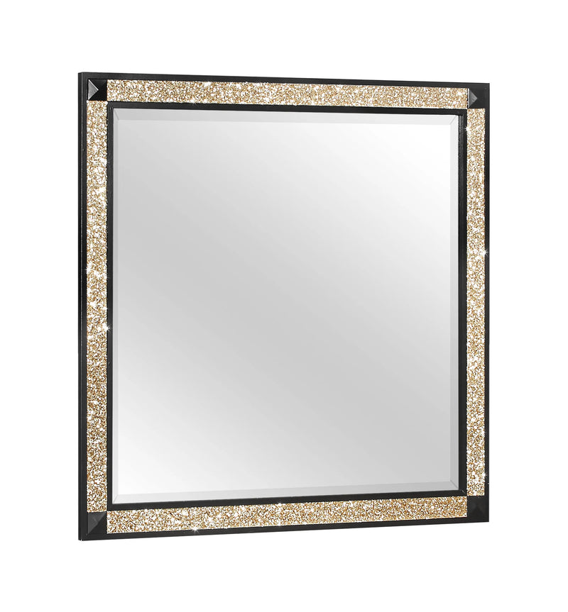 36" Black And Gold Faux Crystal And Wood Dresser Mount Framed Mirror Homeroots Bed & Bath