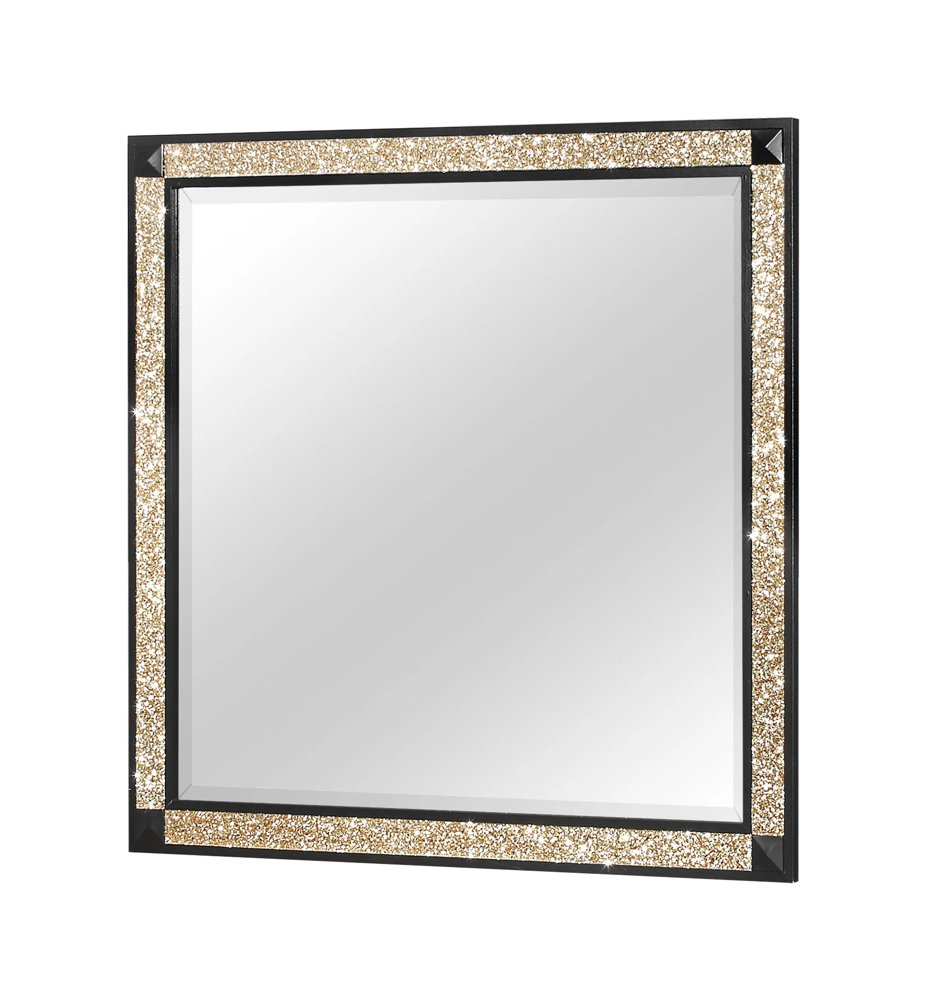 36" Black And Gold Faux Crystal And Wood Dresser Mount Framed Mirror Homeroots Bed & Bath