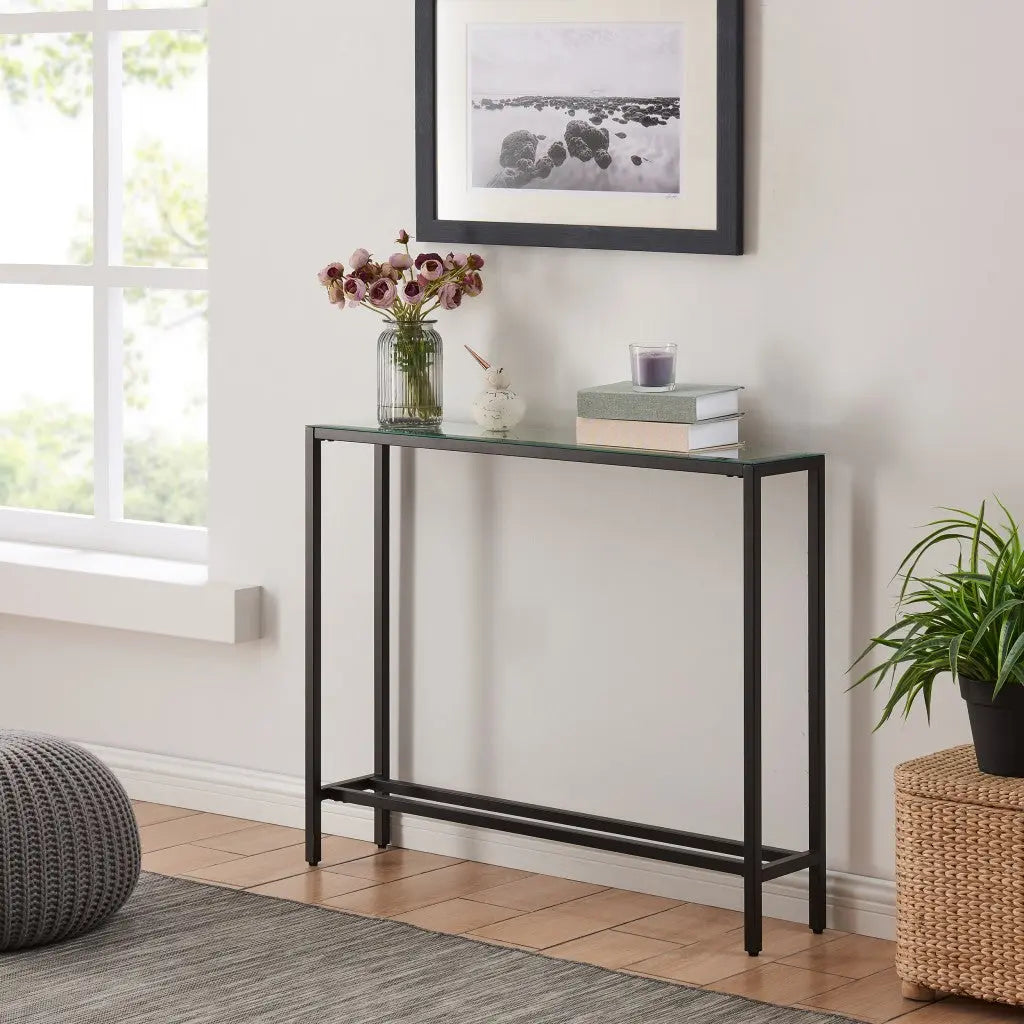 36" Black Mirrored Glass Console Table Homeroots Living Room