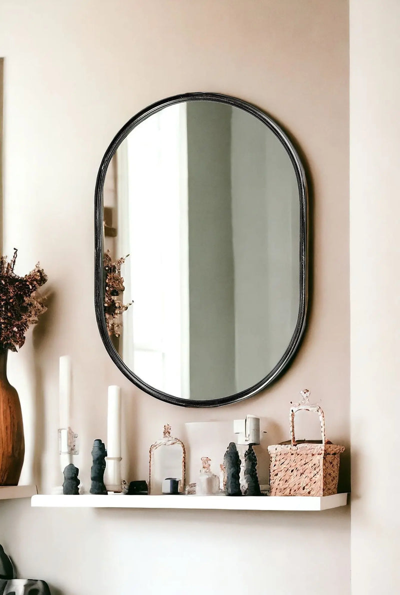 36" Black Oval Metal Framed Accent Mirror Homeroots Bed & Bath