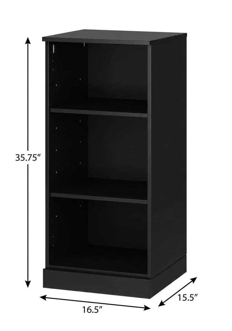 36" Black Solid Wood Adjustable Three Tier Library Bookcase Homeroots Office