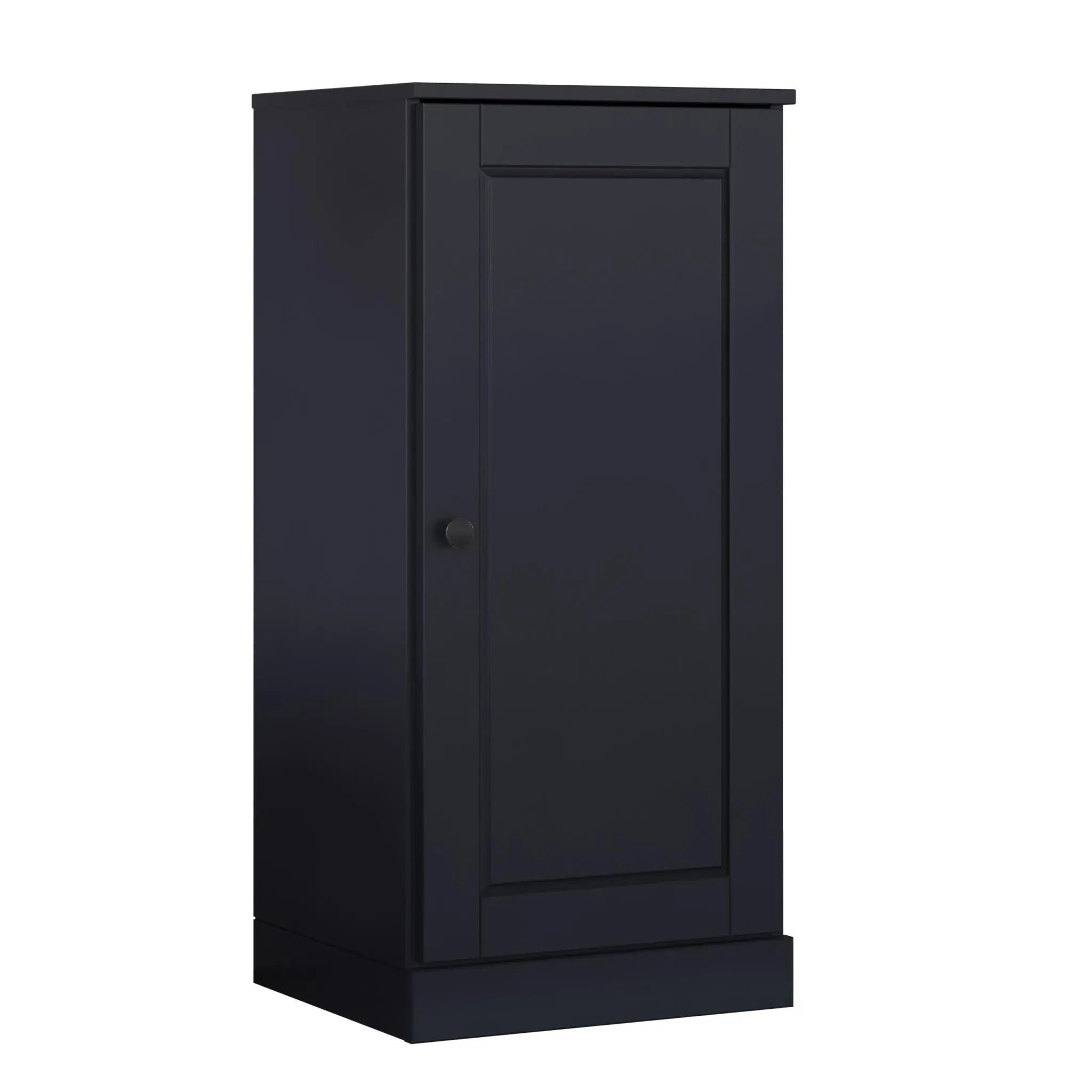 36" Black Solid Wood Adjustable Three Tier Library Bookcase with One Door Homeroots Office