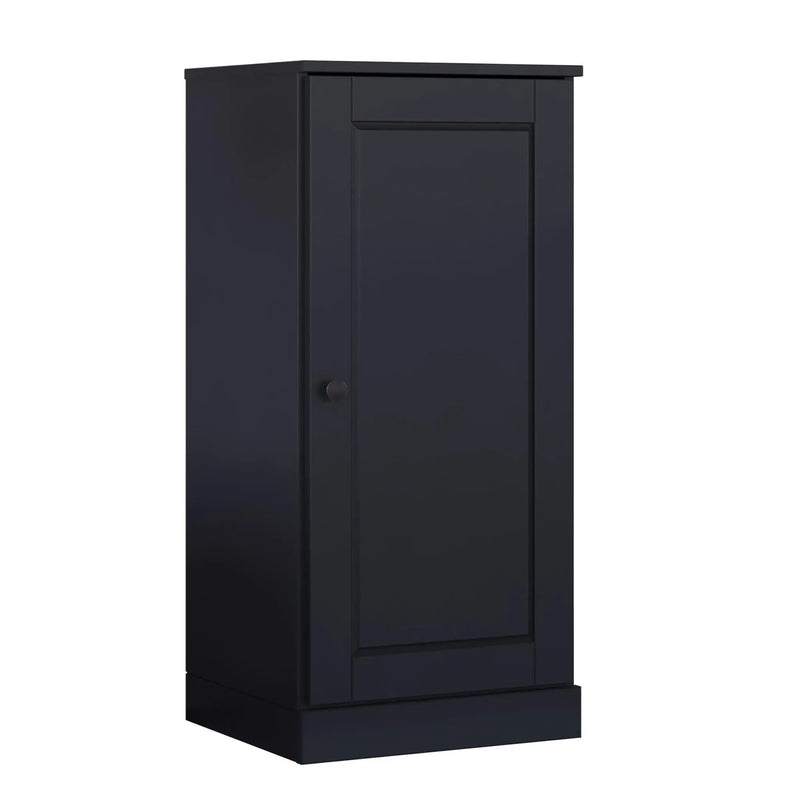 36" Black Solid Wood Adjustable Three Tier Library Bookcase with One Door Homeroots Office