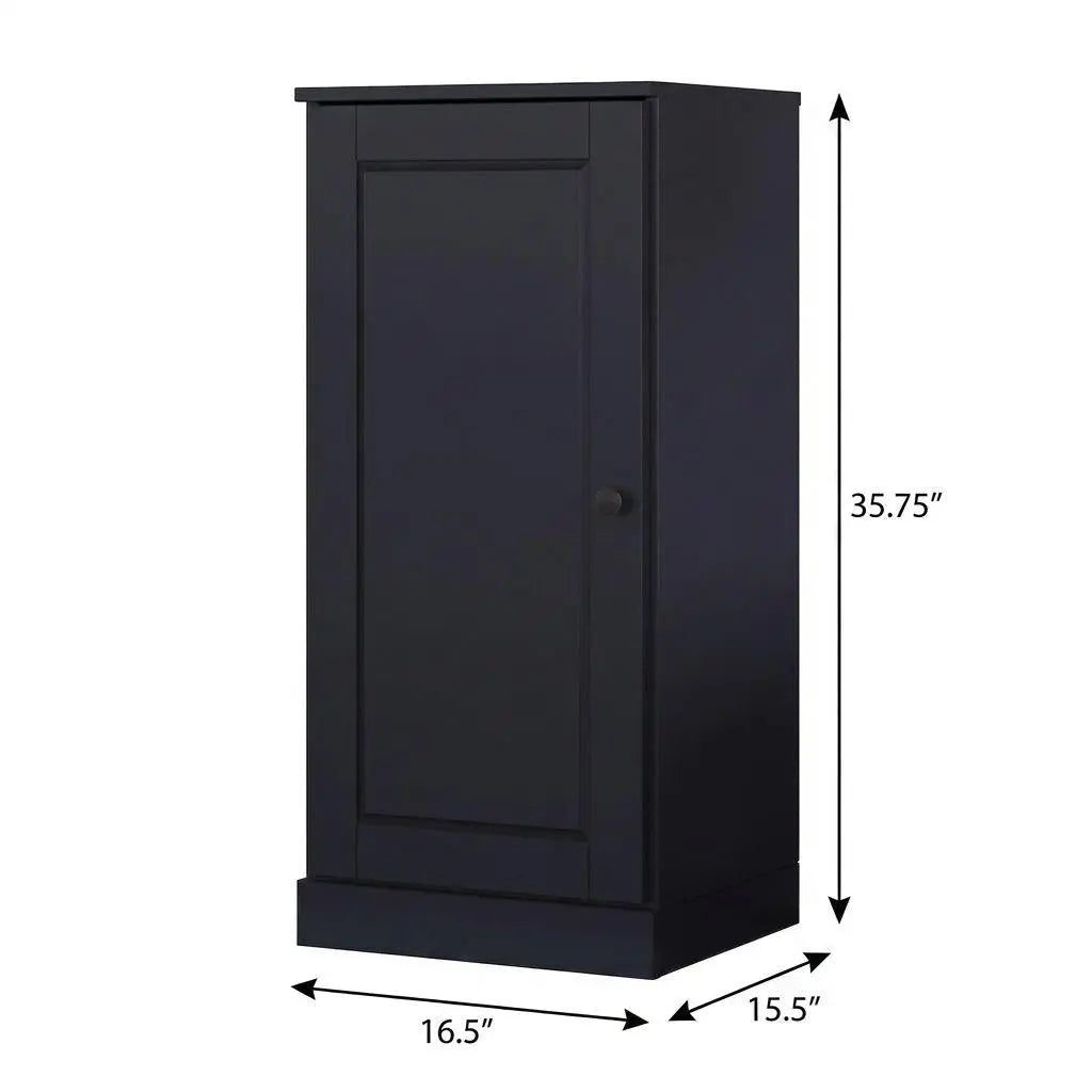 36" Black Solid Wood Adjustable Three Tier Library Bookcase with One Door Homeroots Office