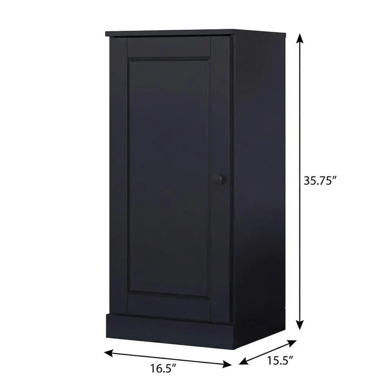 36" Black Solid Wood Adjustable Three Tier Library Bookcase with One Door Homeroots Office